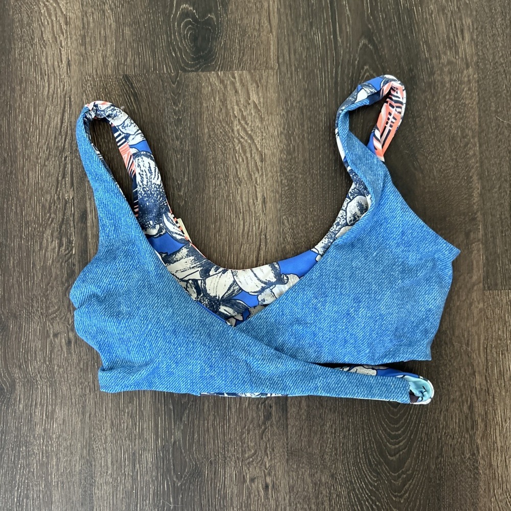 Maaji Print Bikini Top Women's Medium Blue Swim Top Reversible NEW TAGS $72